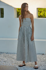 Off White Striped Strapless Maxi Dress