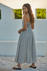 Off White Striped Strapless Maxi Dress
