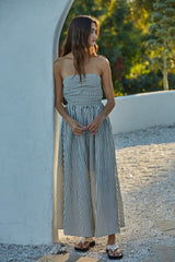 Off White Striped Strapless Maxi Dress