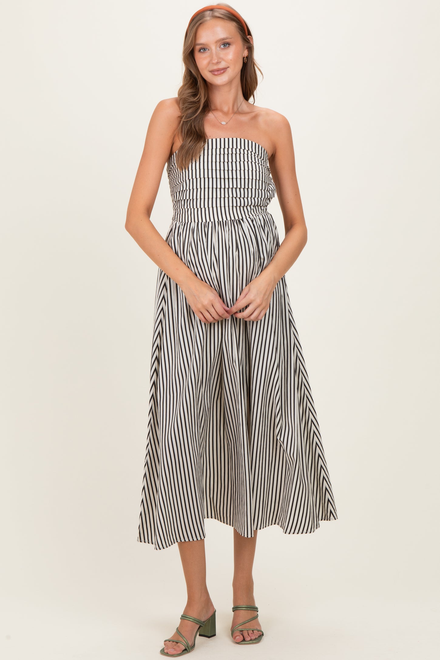 Off White Striped Strapless Maternity Maxi Dress