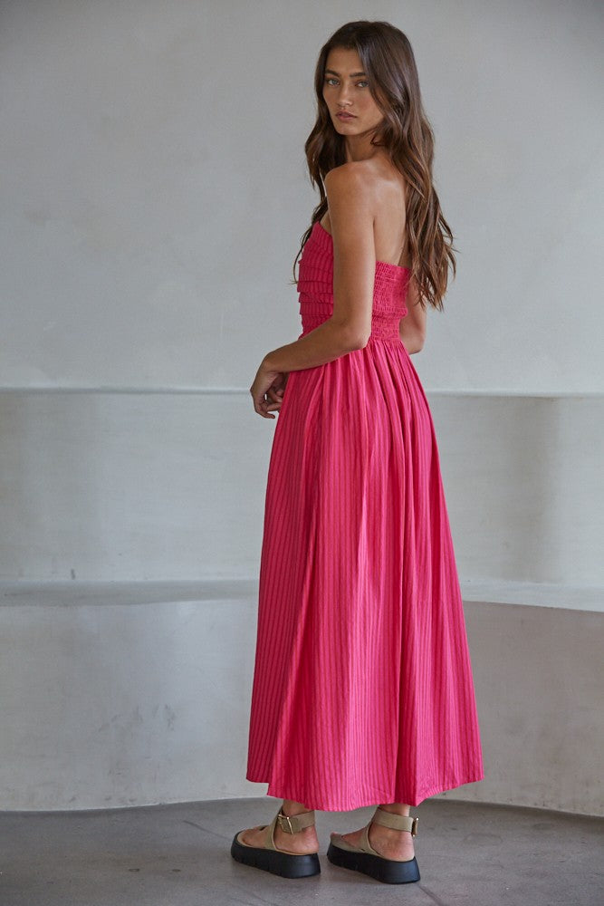 hot pink striped maxi dress Strapless PSILY