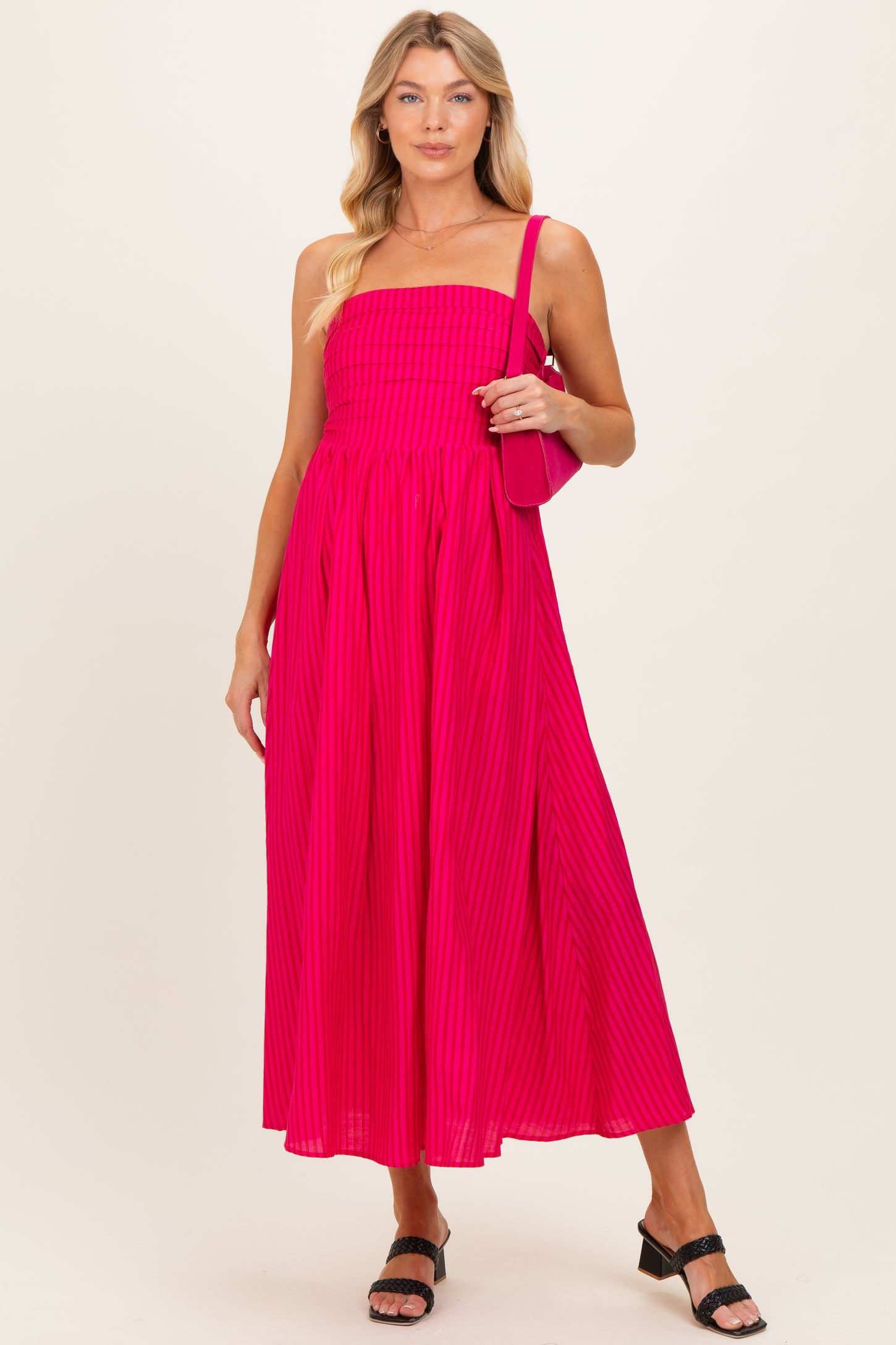 Hot Pink Striped Strapless Maternity Maxi Dress Hot Pink Striped Strapless Maternity Maxi Dress