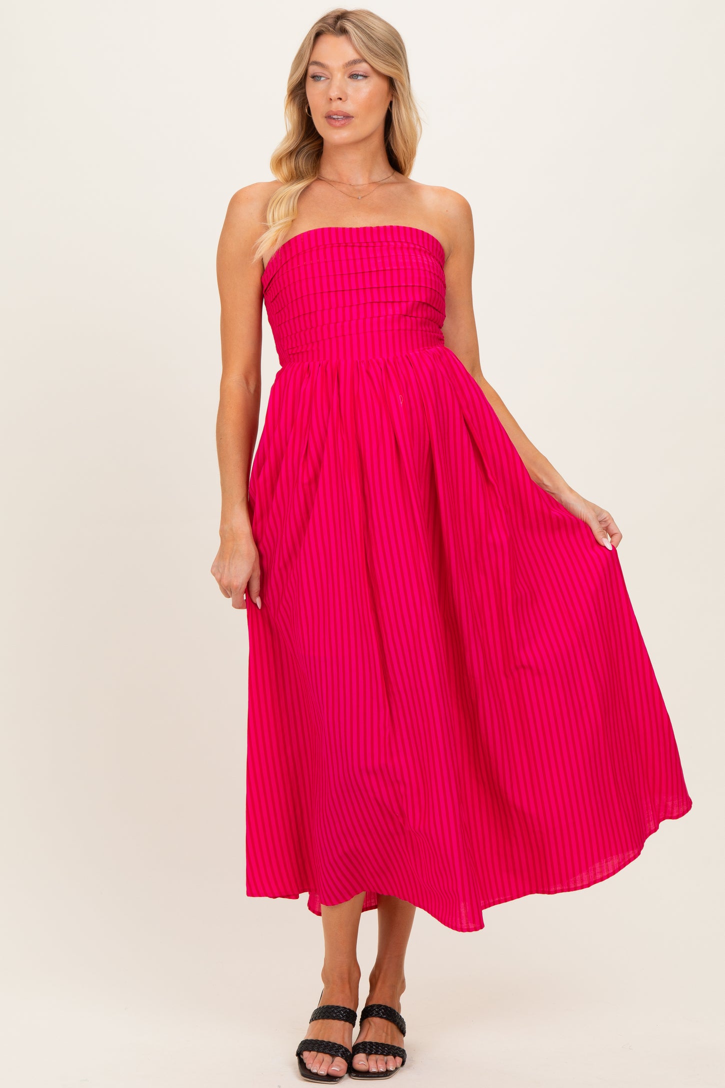 Hot Pink Striped Strapless Maternity Maxi Dress Hot Pink Striped Strapless Maternity Maxi Dress