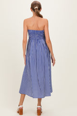Denim Blue Striped Strapless Maternity Maxi Dress