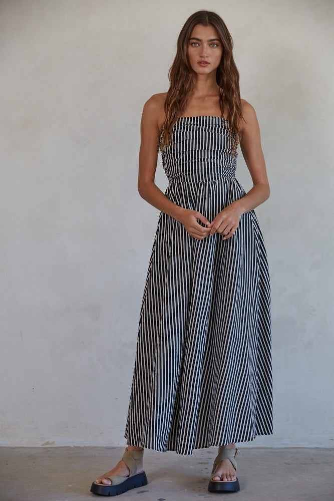 Black Striped Strapless Maternity Maxi Dress Black Striped Strapless Maternity Maxi Dress