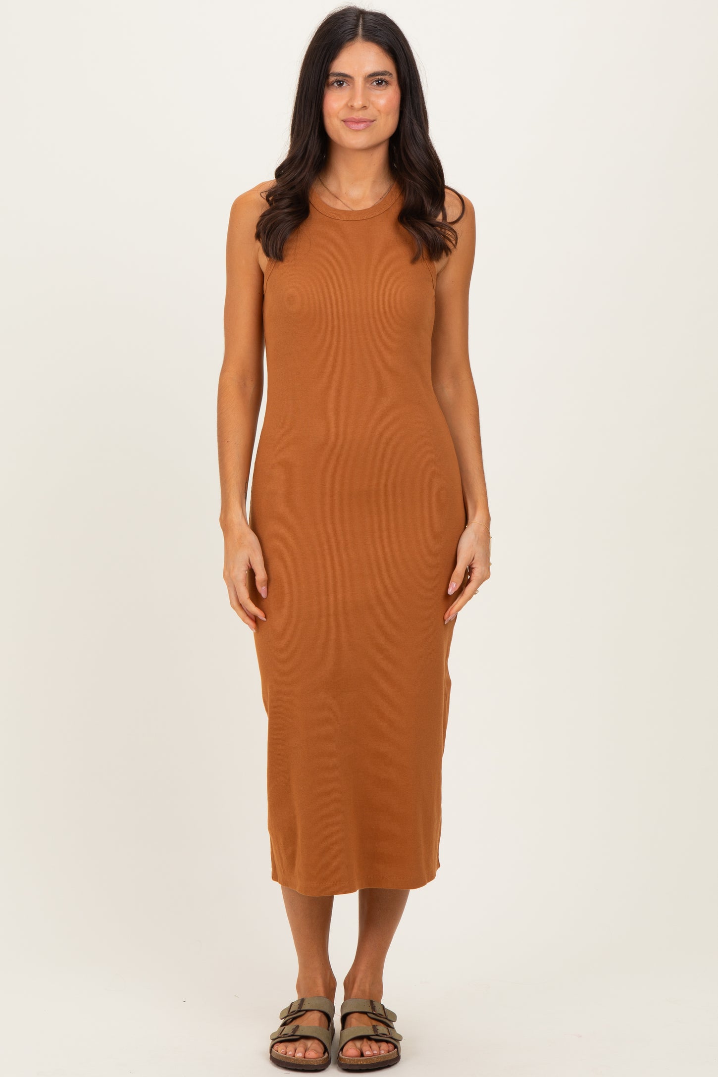 Cinnamon Ribbed Maternity Tank Midi Dress
