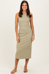 Light Olive Ribbed Tank Midi Dress