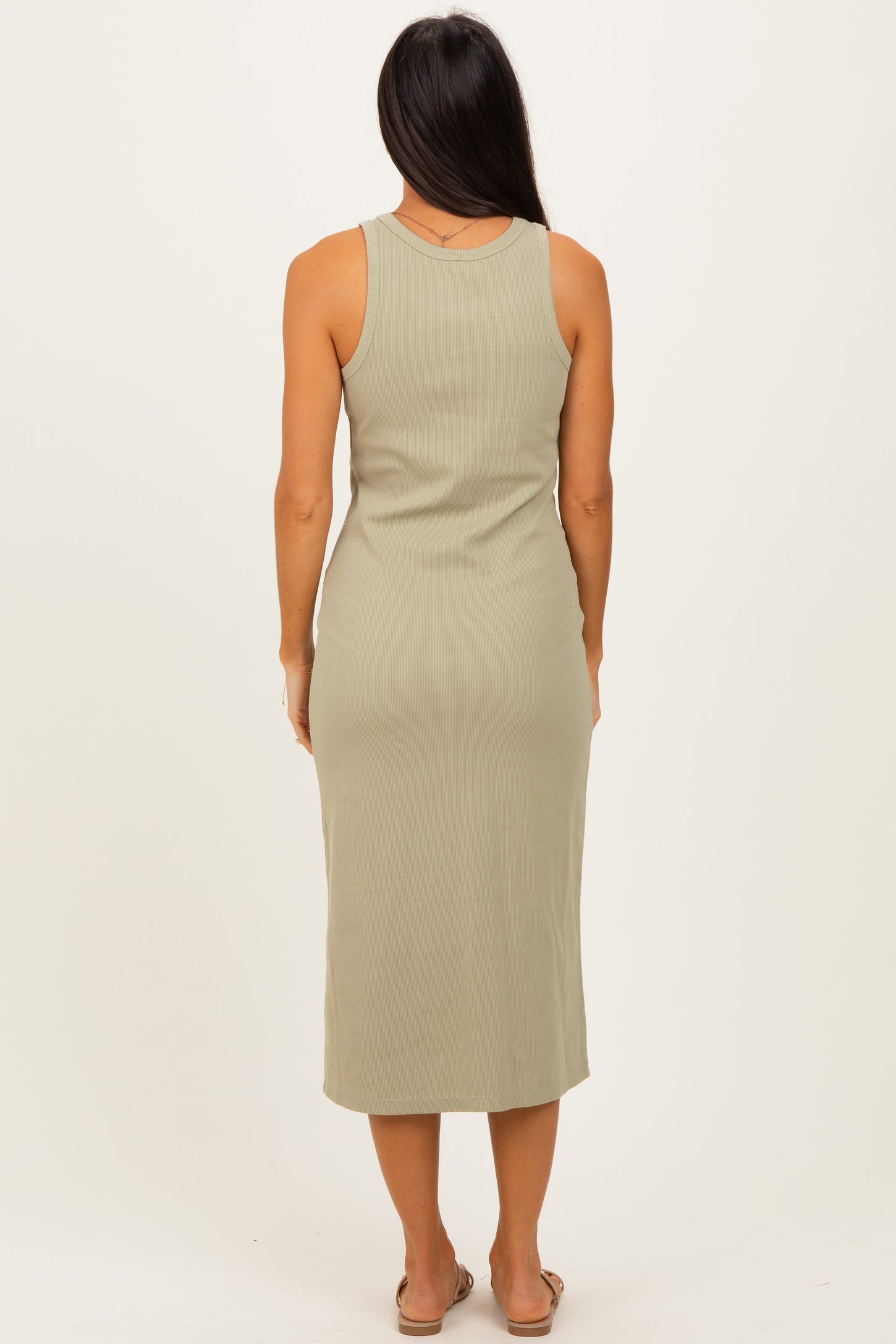 Light Olive Ribbed Tank Midi Dress