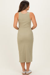 Light Olive Ribbed Maternity Tank Midi Dress