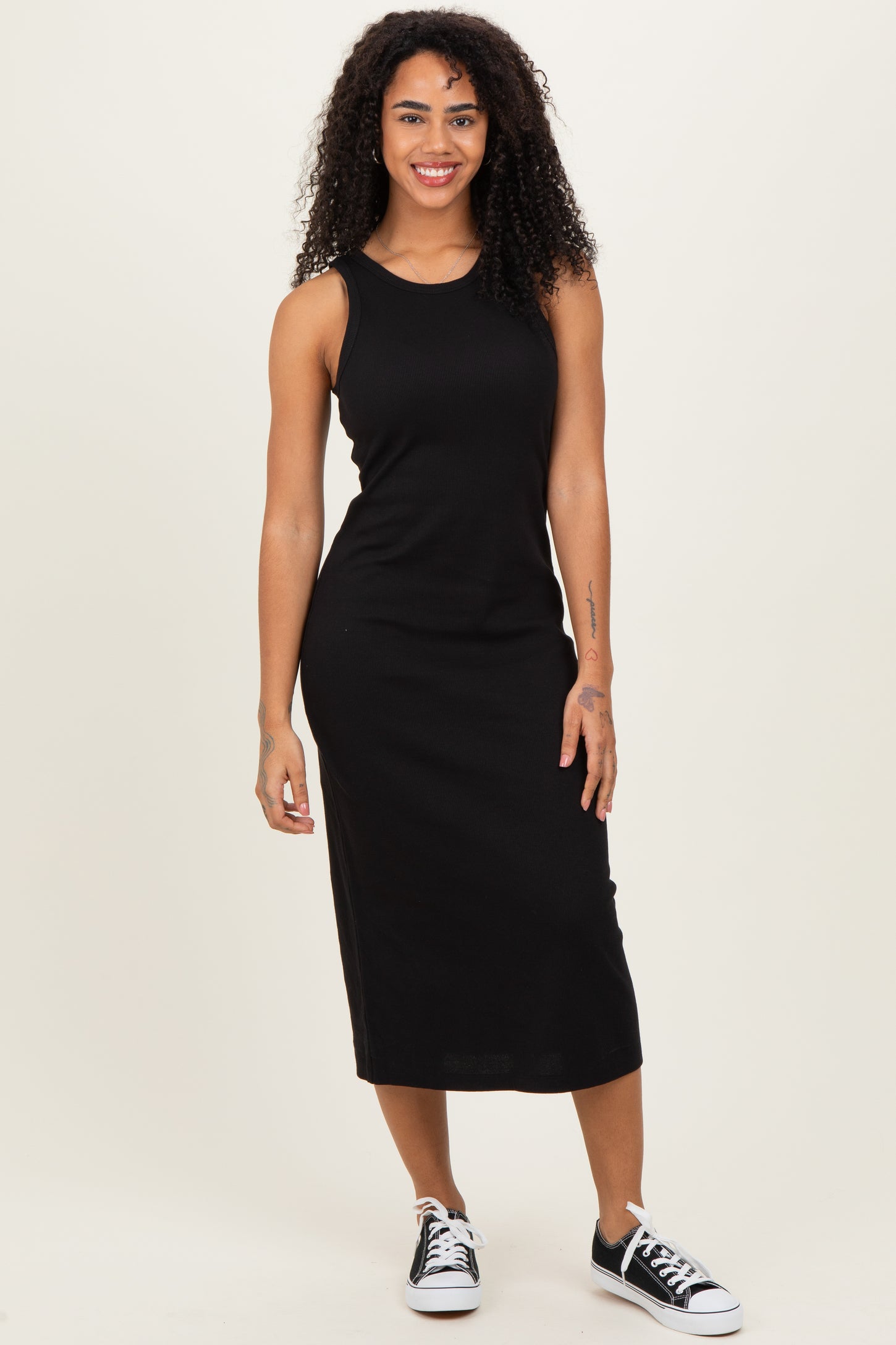 Black Ribbed Tank Midi Dress