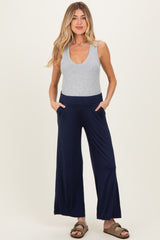 Navy Ankle Wide Leg Maternity Pants