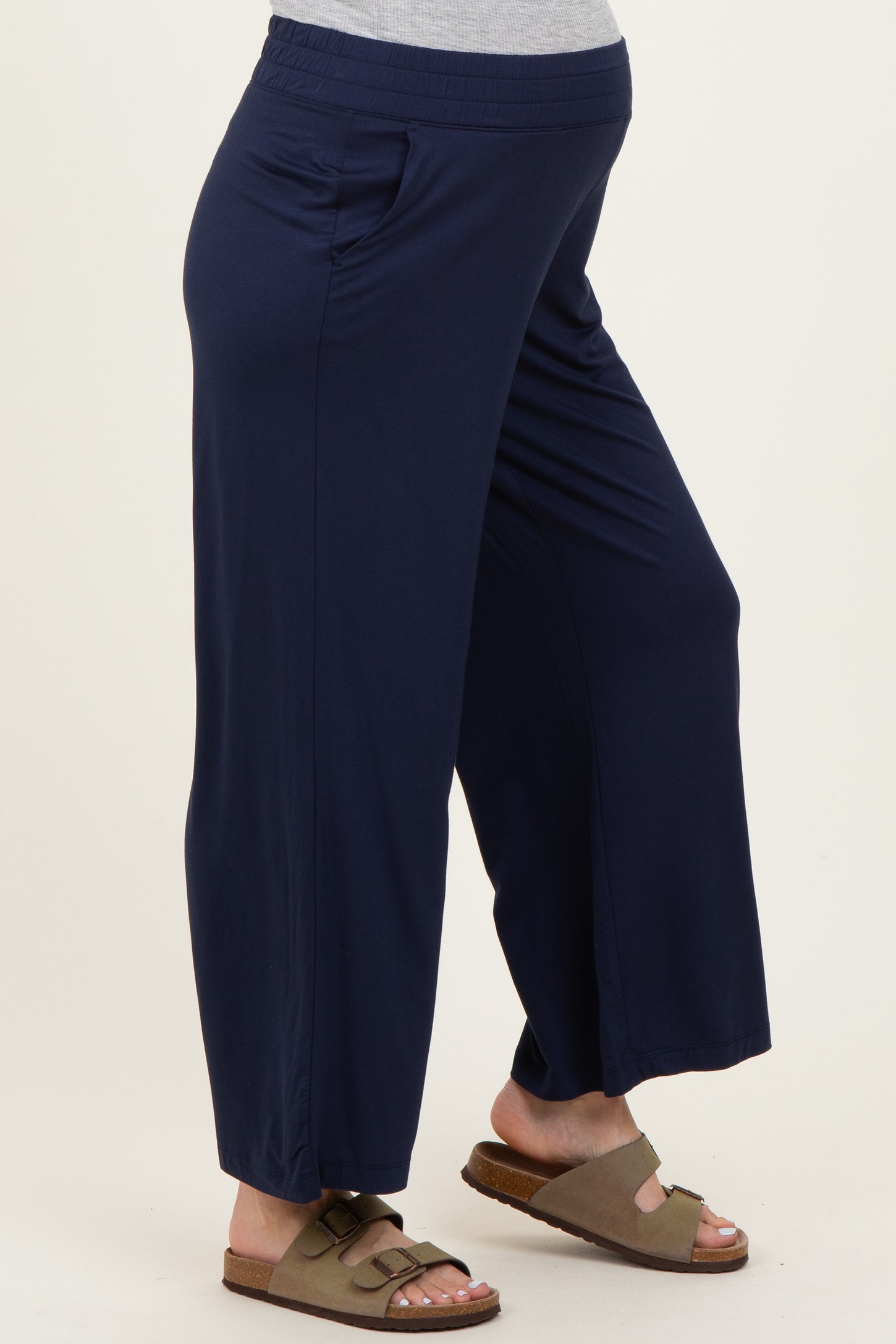 Navy Ankle Wide Leg Maternity Pants