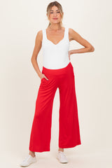 Red Ankle Wide Leg Maternity Pants