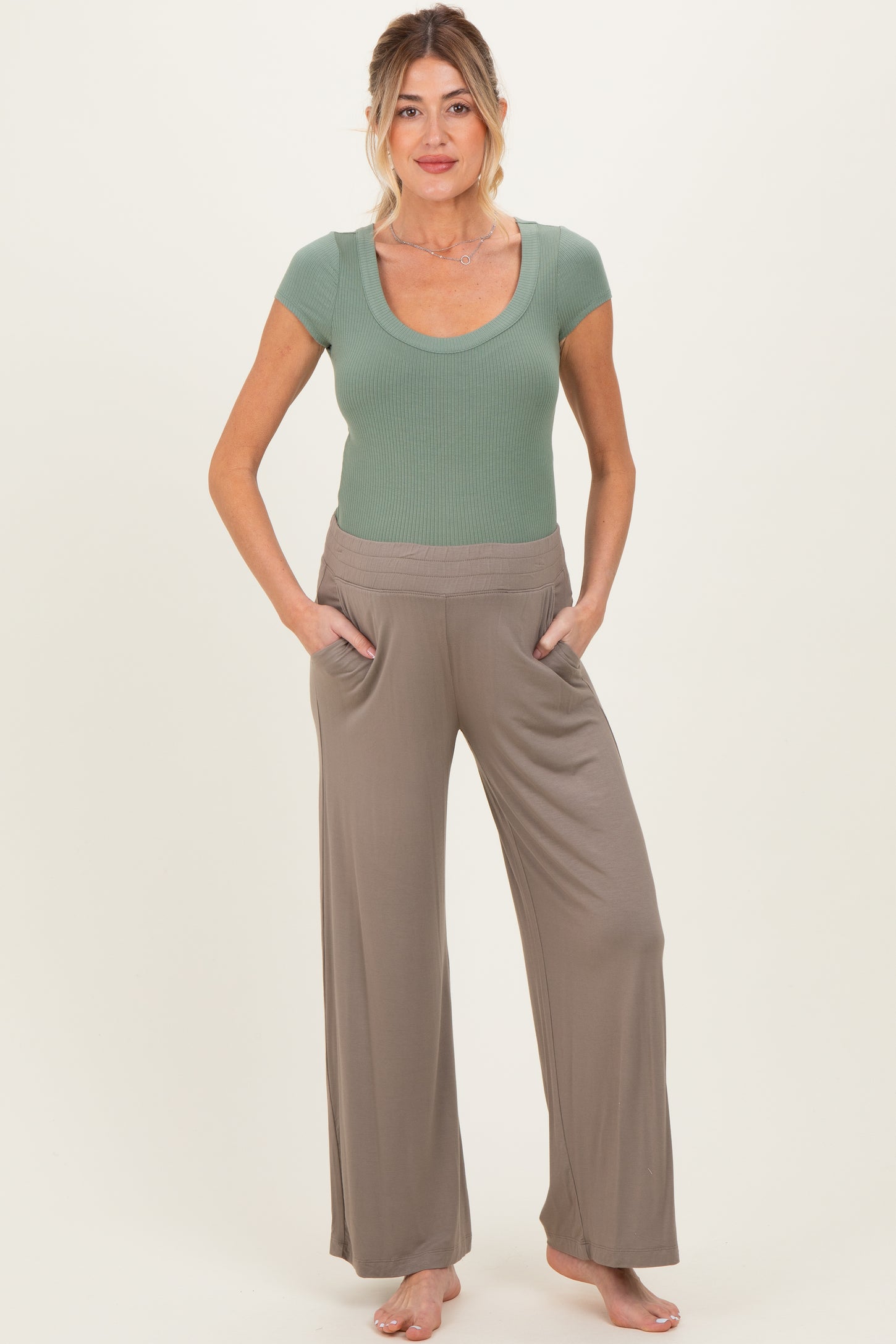 Taupe Ankle Wide Leg Maternity Pants