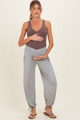 Heather Grey Crossover Waist Maternity Pants