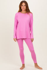 Pink Brushed Knit Oversized Top and Legging Maternity Set