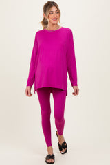 Magenta Brushed Knit Oversized Top and Legging Maternity Set