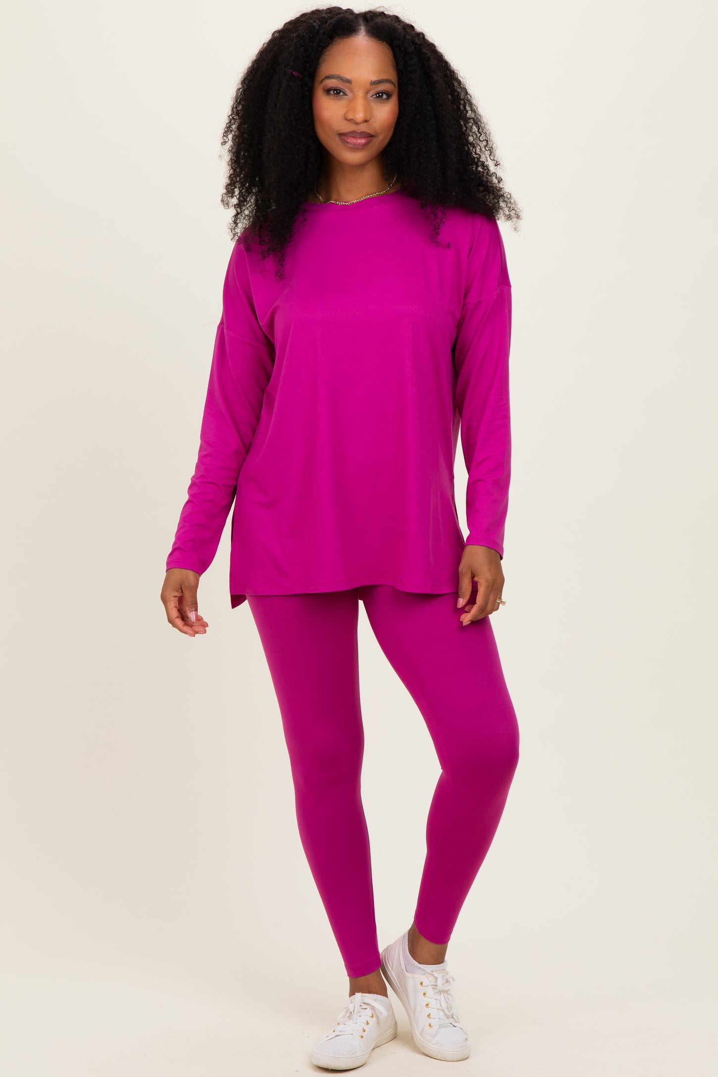 Magenta Brushed Knit Oversized Top and Legging Maternity Set
