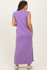 Lavender Sleeveless Side Slit Maternity Midi Dress