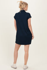 Navy Mock Neck Mini Dress