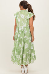 Sage Floral Crochet Lace Accent Maternity Midi Dress