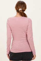 Mauve Brushed Knit Wrap Front Top