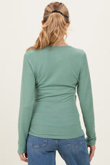 Green Brushed Knit Wrap Front Maternity Top