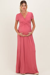 PinkBlush Mauve Draped Maternity/Nursing Maxi Dress