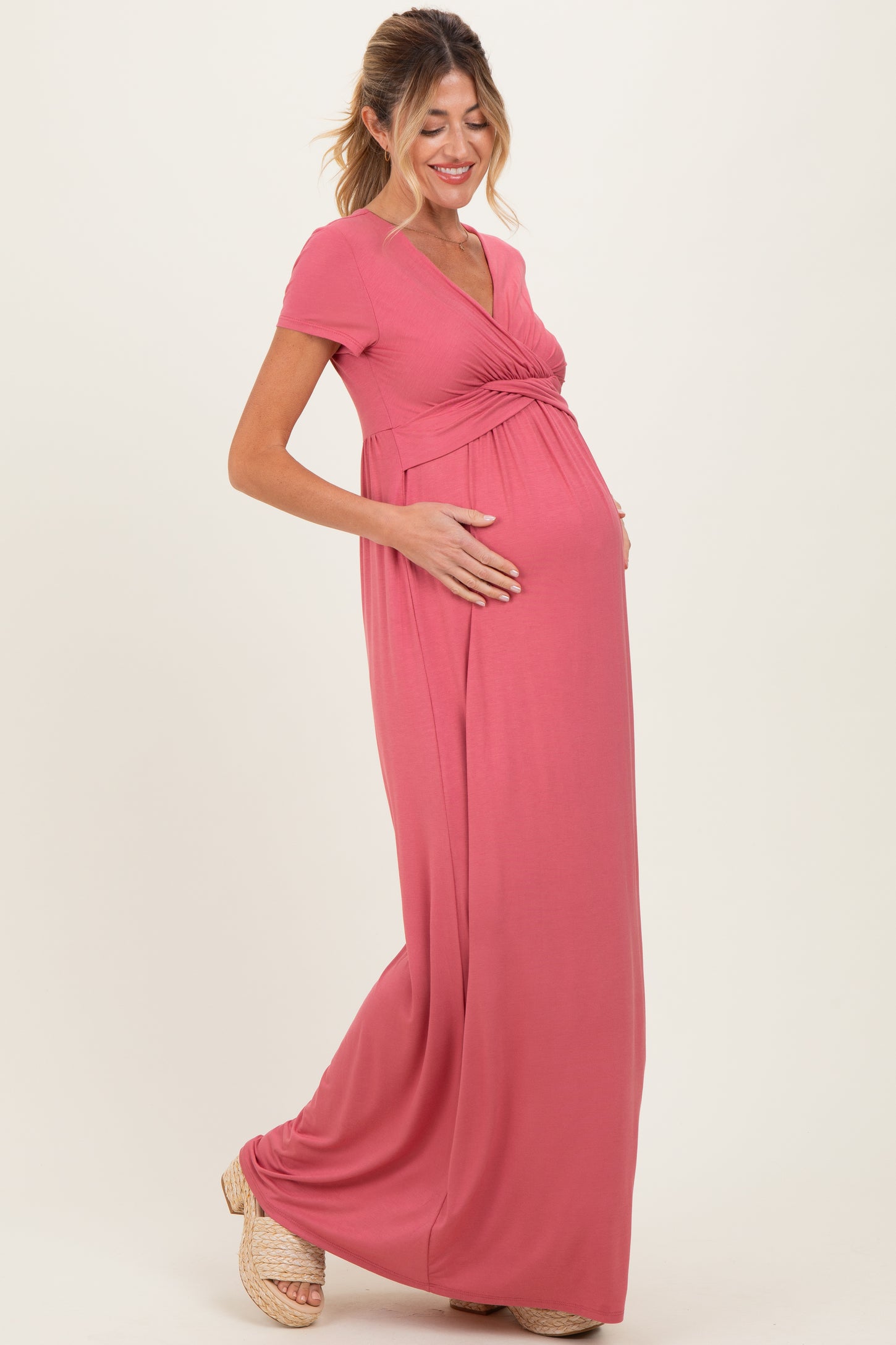 PinkBlush Mauve Draped Maternity/Nursing Maxi Dress