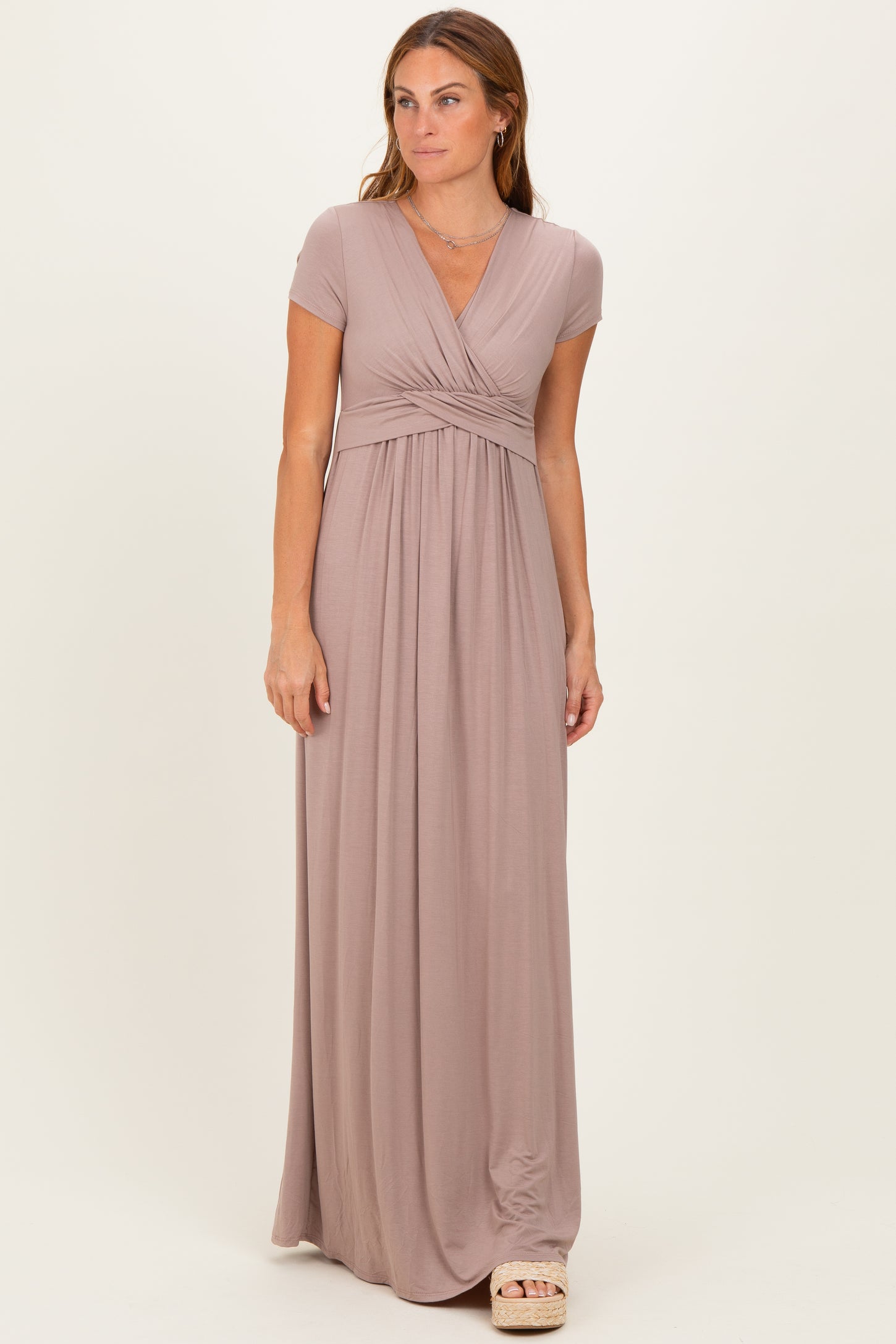 PinkBlush Mocha Draped Maternity/Nursing Maxi Dress
