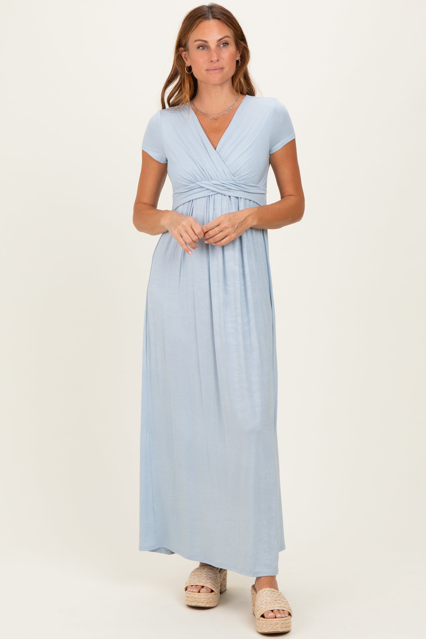PinkBlush Olive Draped Maternity/Nursing Maxi Dress
