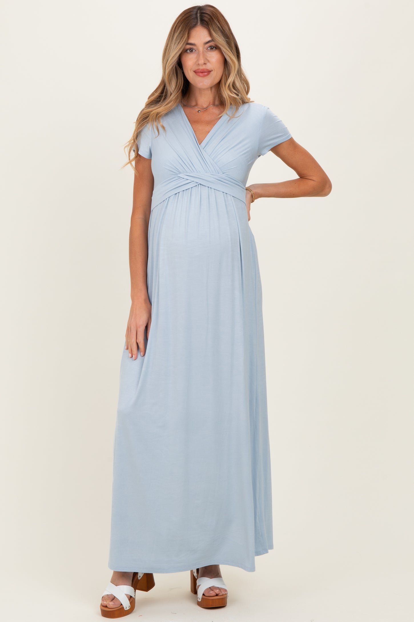 PinkBlush Light Blue Draped Maternity/Nursing Maxi Dress PinkBlush Light Blue Draped Maternity/Nursing Maxi Dress