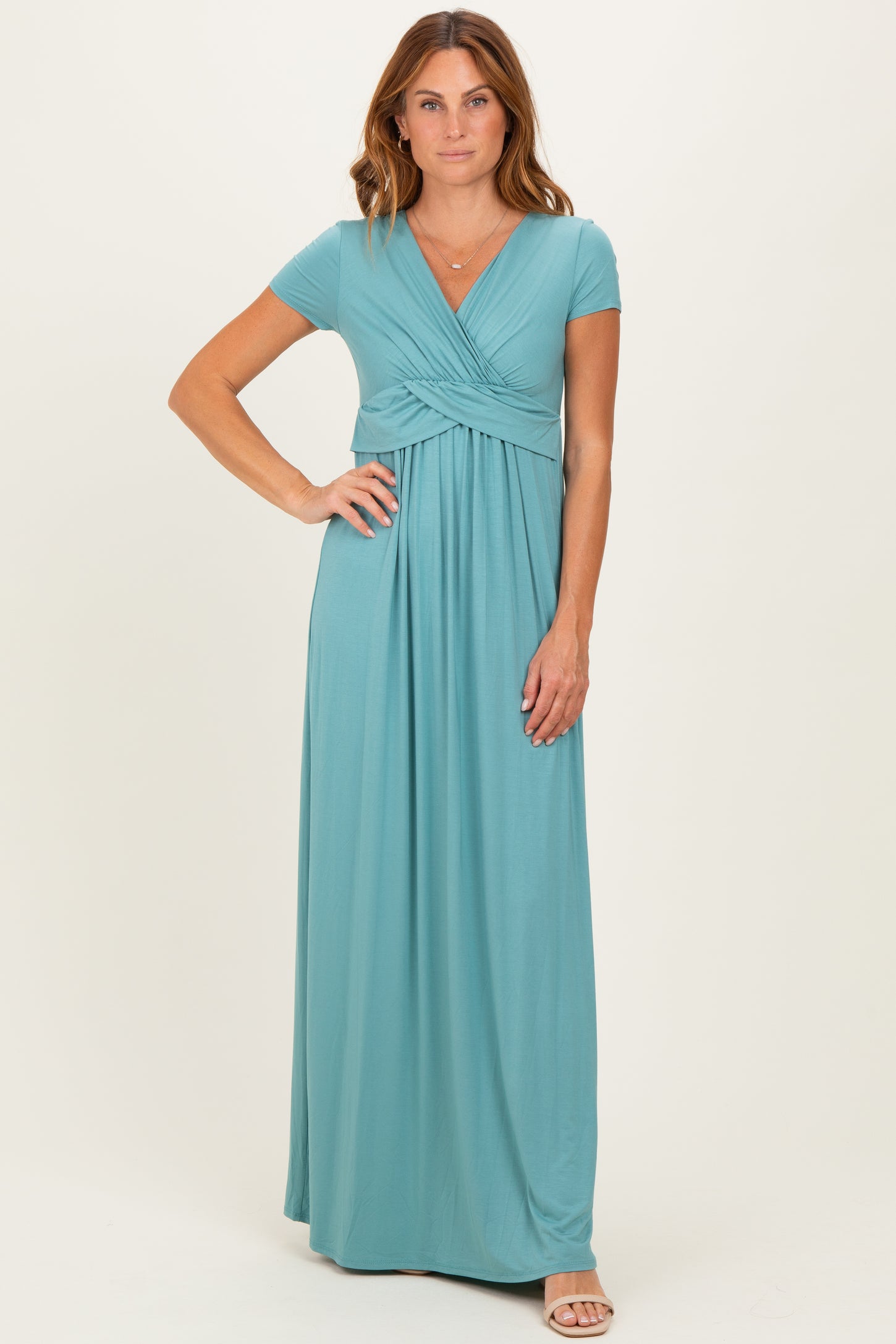 PinkBlush Slate Draped Maternity/Nursing Maxi Dress