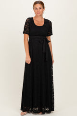Black Lace Sash Tie Maternity Gown