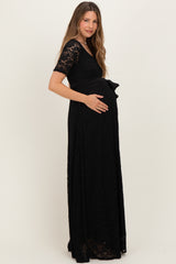 Black Lace Sash Tie Maternity Gown