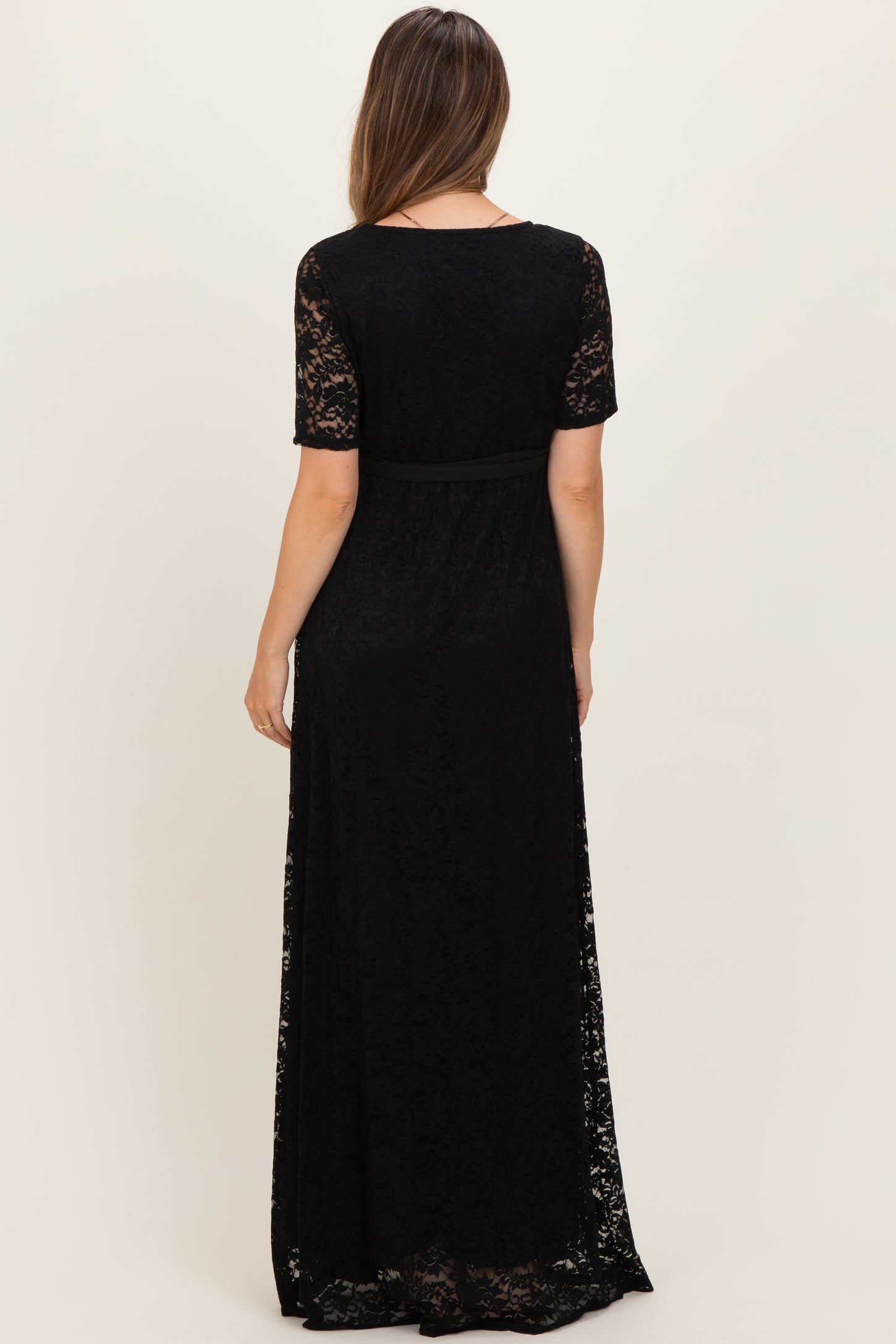 Black Lace Sash Tie Maternity Gown
