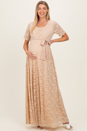 Mocha Lace Sash Tie Maternity Gown