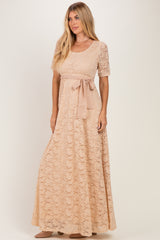Mocha Lace Sash Tie Gown