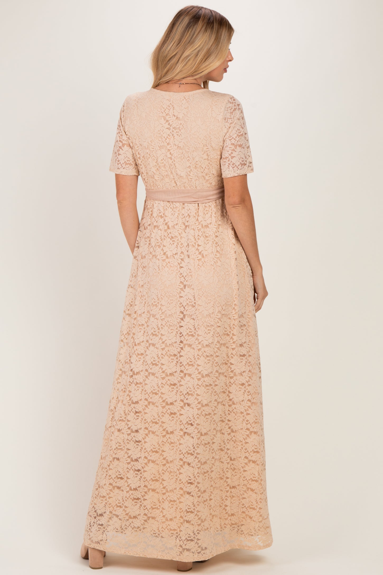 Mocha Lace Sash Tie Gown