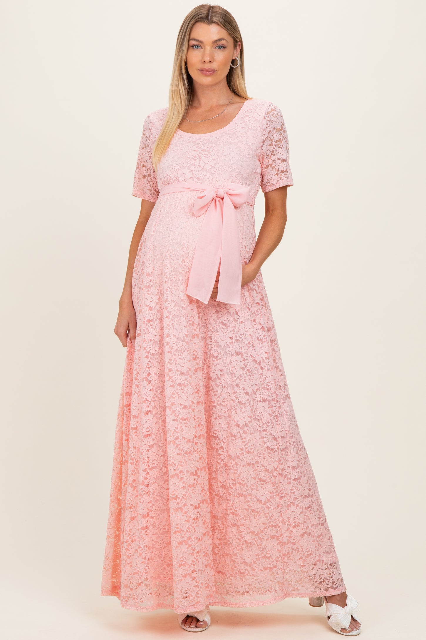blush pink lace maternity dress Eden Maternity Gown Long Blush