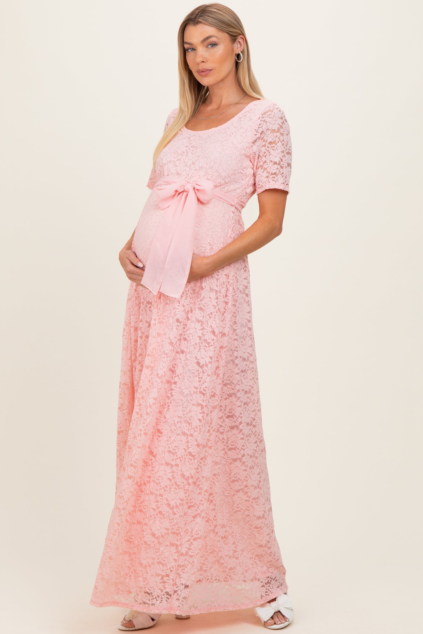 pink lace dress maternity Lace Maternity Pink Dress For Maternity Shoot Pink Satin Lace Maternity Dress
