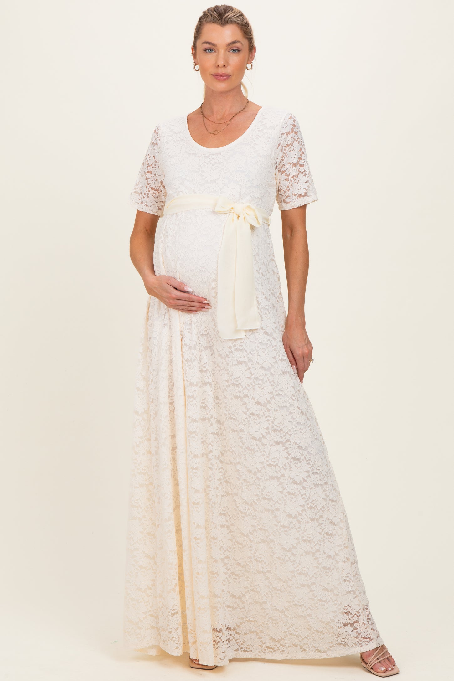 Ivory Lace Sash Tie Maternity Gown