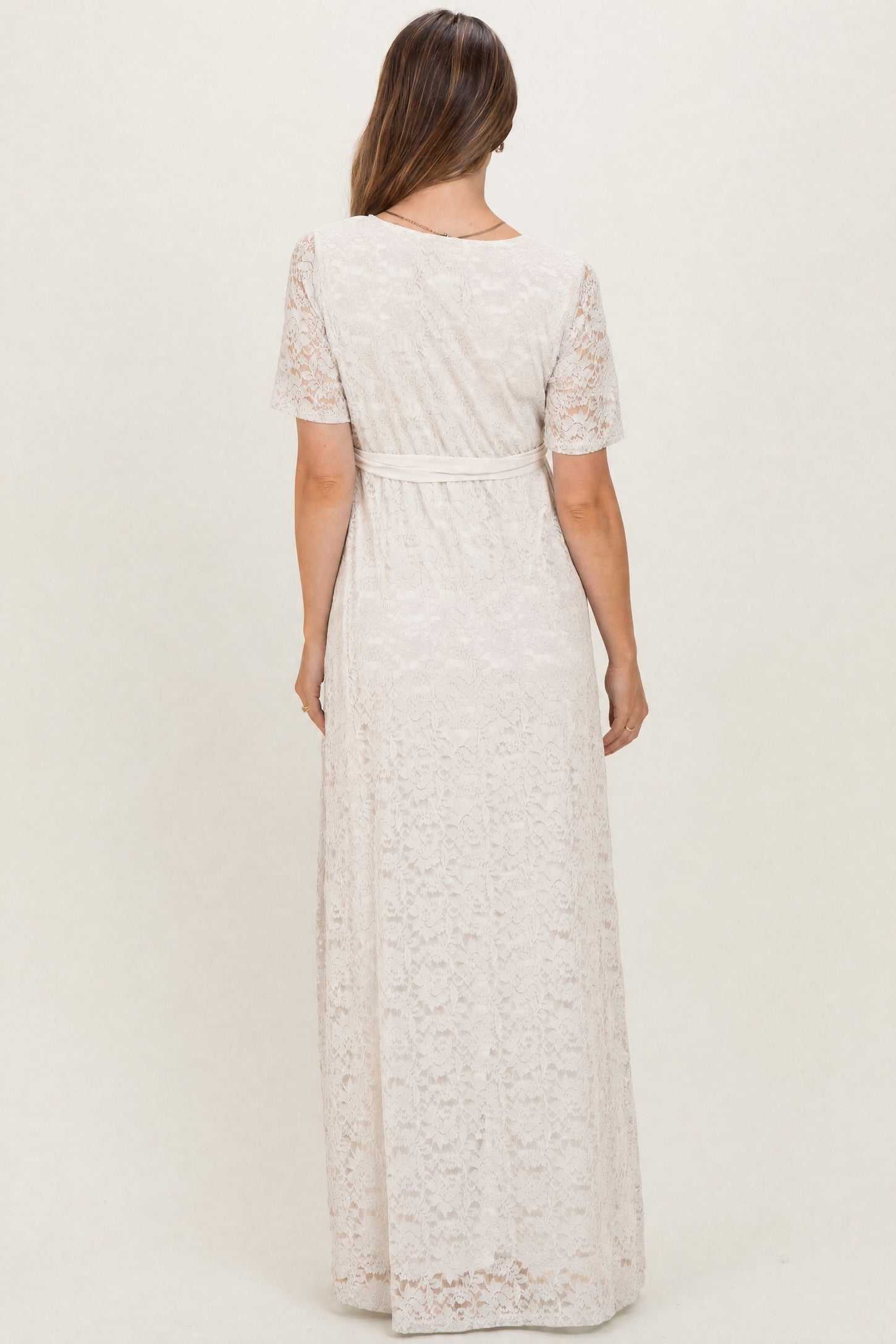 Ivory Lace Sash Tie Maternity Gown