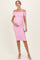 Baby Pink Ruched Mesh Off Shoulder Maternity Midi Dress