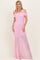Baby Pink Ruched Mesh Off Shoulder Maxi Dress