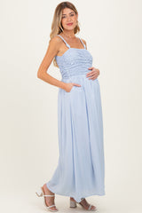 Light Blue Textured Smocked Maternity Maxi Dress