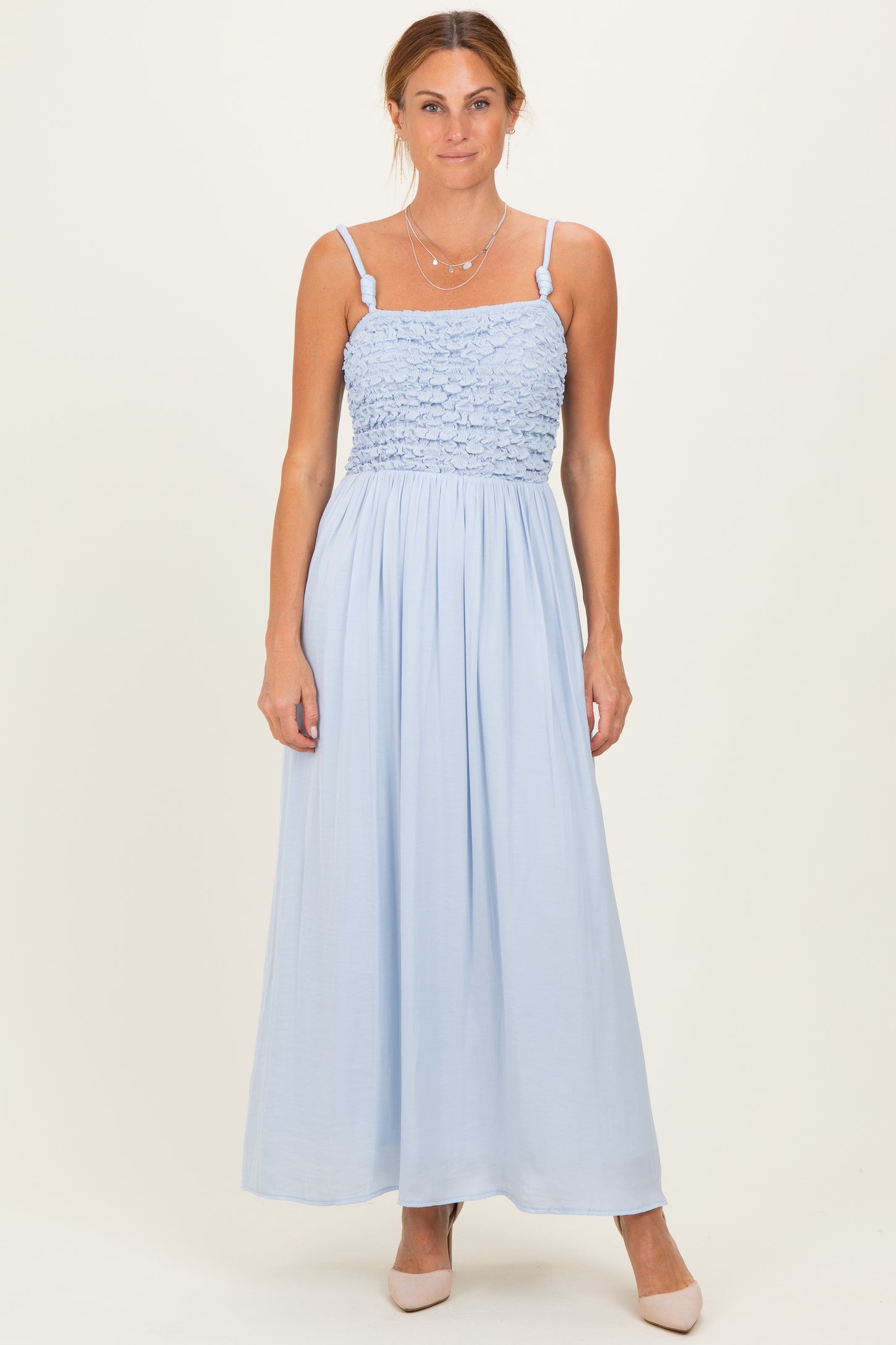 blue smocked maxi dress Josie Tulle Midi Dress main image 0