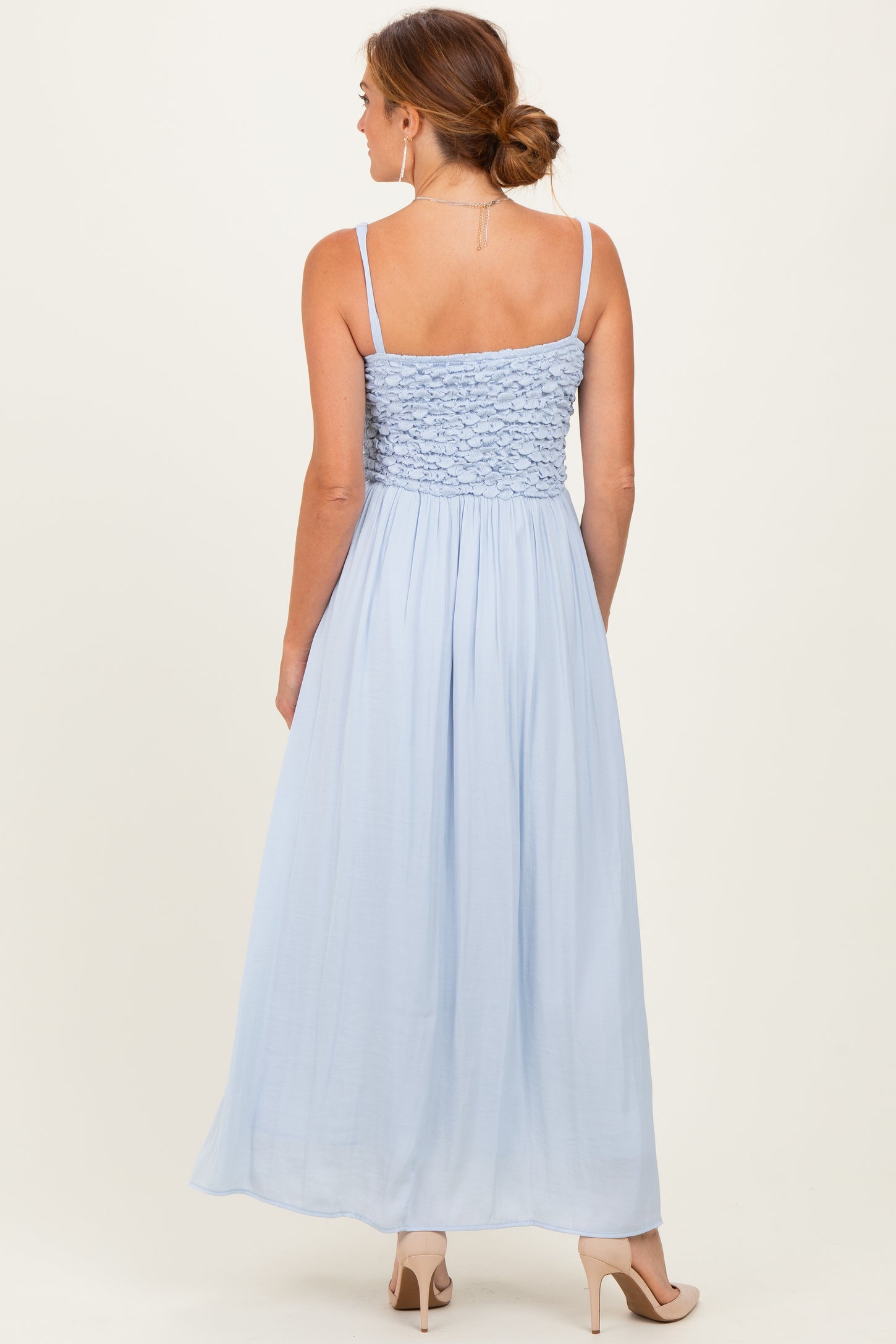 Light Blue Textured Smocked Maxi Dress