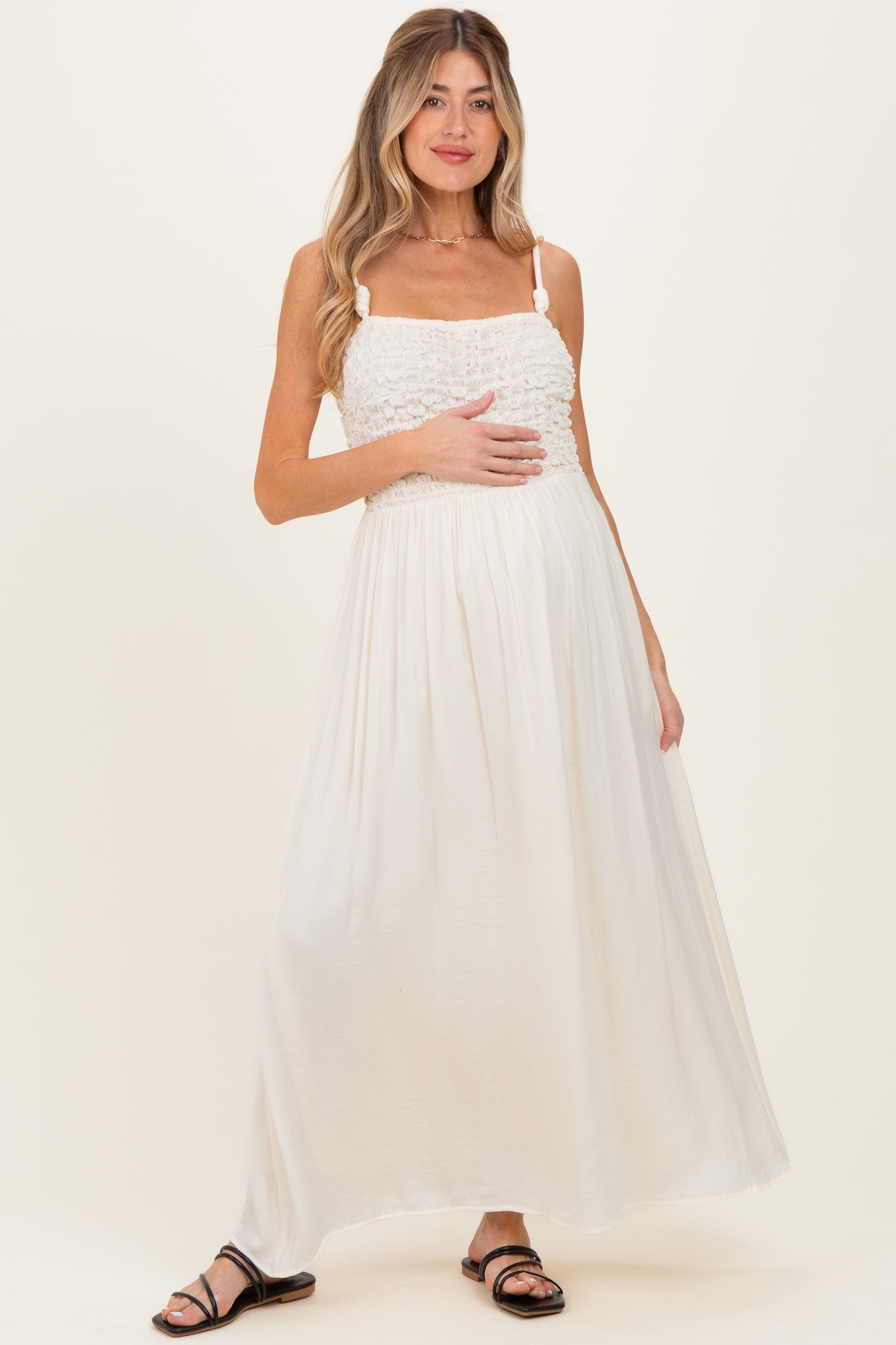 Ivory Textured Smocked Maternity Maxi Dress Ivory Textured Smocked Maternity Maxi Dress