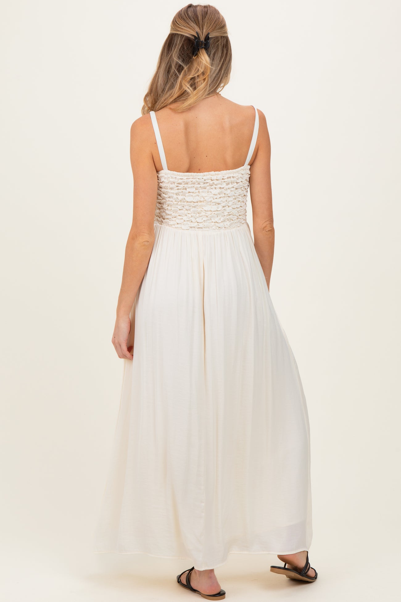Ivory Textured Smocked Maternity Maxi Dress Ivory Textured Smocked Maternity Maxi Dress